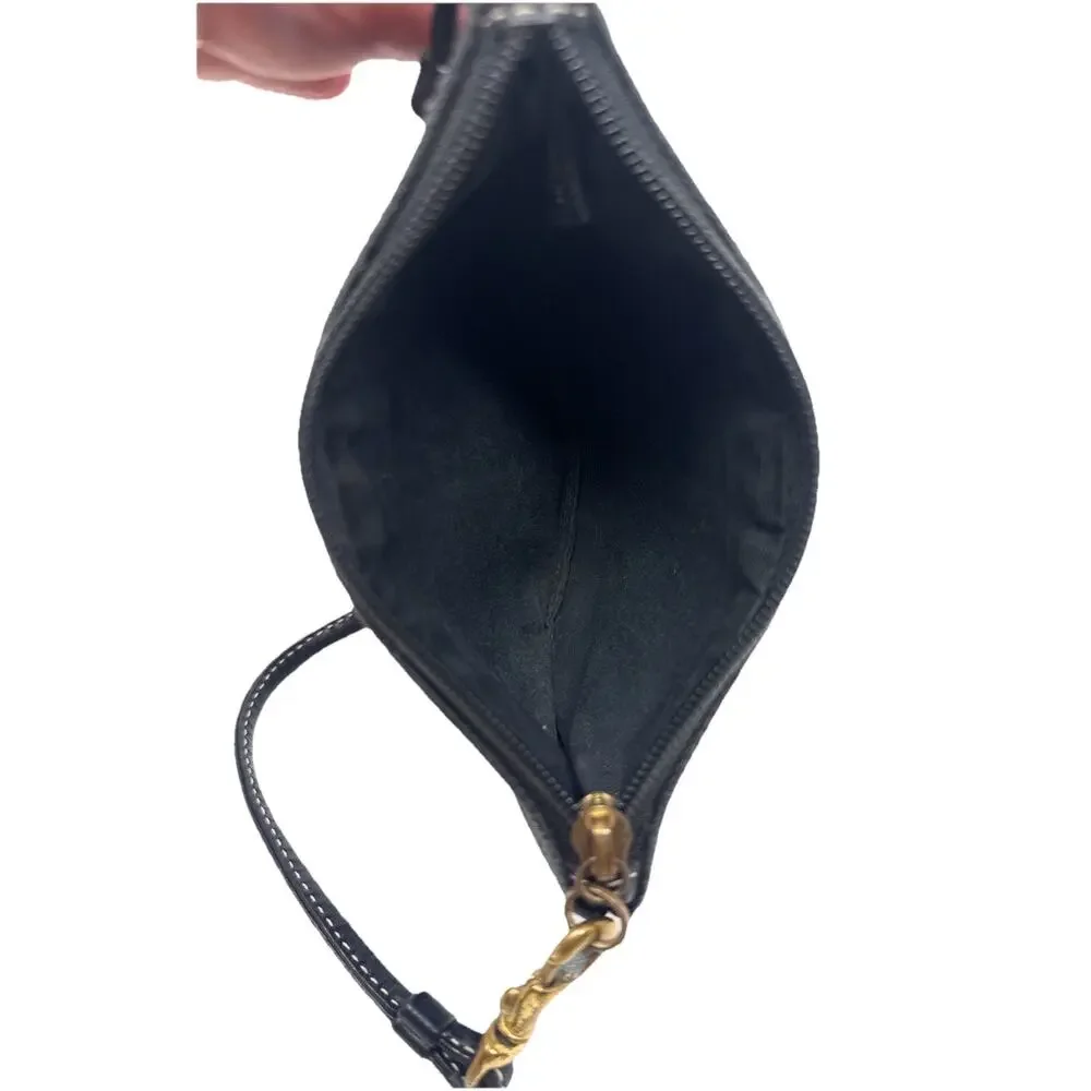 Coach Black Crossgrain Leather Corner Zip Wristlet